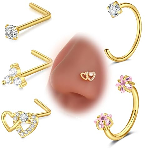 VFUN 18 g Näsa Stud Hjärta Cz Näsring Hästsko Näsa Ringar 8 mm Septum Läpp Ögonbryn Helix Daith Öra Näsa Piercingar