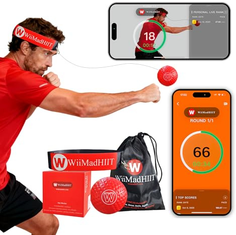 WiiMad Boxing Reflex Ball with App Punch Counter, Reaction Ball for Hand Eye Coordination Training, Boxing Equipment with Headband, Punching Game for Kids, Teens & Adults, Fitness Gift