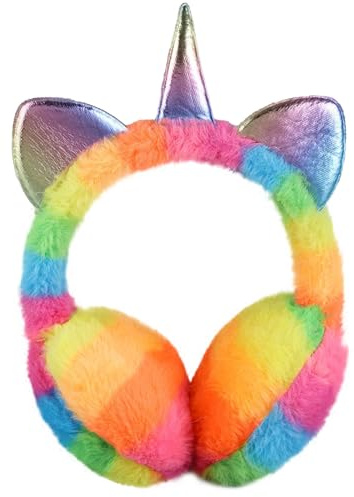 IHCEMIH Ear Muffs Girls Unicorn Cat Earmuffs Fluffy Plush Adjustable Earmuff Winter Accessories Ear Warmers Running Skiing Ears Covers Protectors from Wind Cold Outdoor Gift for Children Rainbow