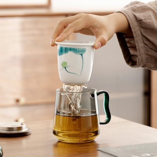 LEEDJUINE Te-set i glas handgjord teinfusioner, 500 ml 17 oz, kinesisk stil värmebeständigt hushåll