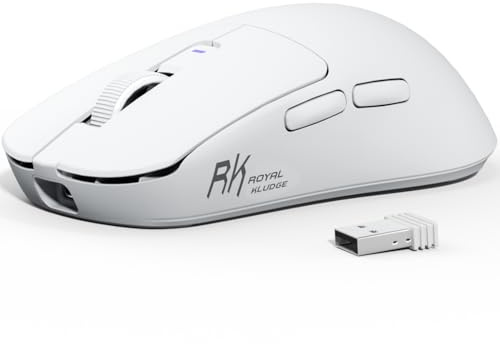 RK ROYAL KLUDGE RK MO3 Wireless Gaming Mouse, 48g Lightweight Computer Mouse, Bluetooth/2.4G/Wired Rechargeable PC Game Mice with Programmable Buttons and Silent Clicks, 6000 DPI for Laptop/Mac, White