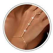 Chihayafuji S925 Silver Hand Chain Bracelets for Women 14K Gold Finger Ring Hands Chains Bracelet Stackable Clover Cubic Zirconia Link Waterproof Cute Trendy Party Jewelry Gifts