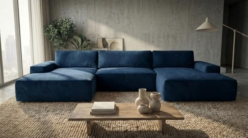 A&J MöbelLand Wohnlandschaft U-Form mit Schlaffunktion und Bettkasten Einar – Modulares Ecksofa, Schlafsofa mit Stauraum
