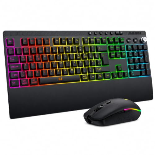 seenda Wireless Bluetooth Keyboard Mouse Set with RGB Backlit, Rechargeable | Multi-Device Dual Bluetooth&2.4G USB, Wrist Rest, Programmable Keys&Macro, 7200DPI Mouse, Full-Size QWERTY UK for Work&Gaming