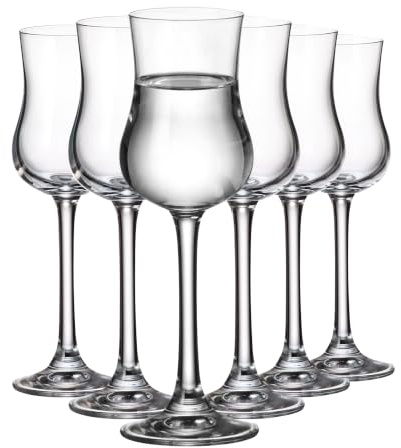 CRYSTAL BOHEMIA Grappagläser Schnapsgläser – 6er Set, je 85 ml, Schnapsgläser 2cl mit Stiel - Ideal für Grappa, Obstbrände, Schnaps, Likör, Whisky-Tasting, Cognac & Brandy