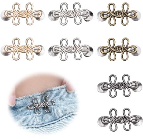 TESGADGETS 8 Paare Hose Enger Machen Clip, Jeans Knöpfen Stifte Knopfnadeln, Waist Knots, Einstellbar und Keine Sewetallhose Taille Straffy, für Hosen Jeans Damen Rock