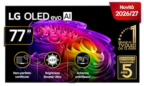 LG OLED evo AI 77 Pollici, Serie G6 2026 Smart TV 4K - OLED77G64LW | Staffa a Muro Inclusa, Hyper Radiant Color, Reflection Free, Dual AI Engine, Dolby Vision & Atmos, VRR, G-Sync 4K@165Hz