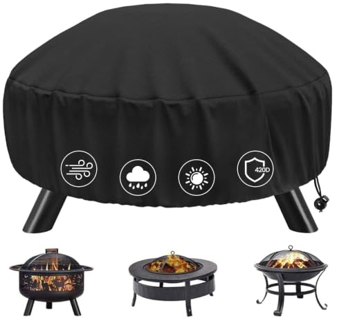 Funda Brasero Jardín Redonda 85x40cm Tejido Oxford 420D Cubierta Fogatas Hoguera Impermeable Resistente Viento UV Antidesgarro Funda Barbacoa Protectora Pozo Fuego Exterior Patio