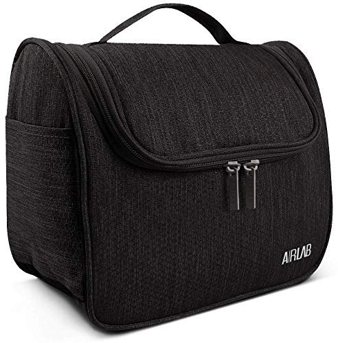 Kulturbeutel zum Aufhängen, Airlab Kulturtasche mit Tragegriff und Haken, Größe: 24 x 19,5 x 12,5cm, Schwarz