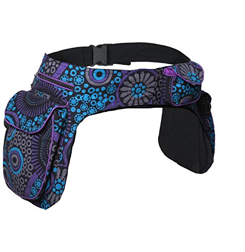 Kunst und Magie Doppel Bauchtasche Sidebag Gürteltasche Festivaltasche Hippie Goa, Farbe:Lila/Blau