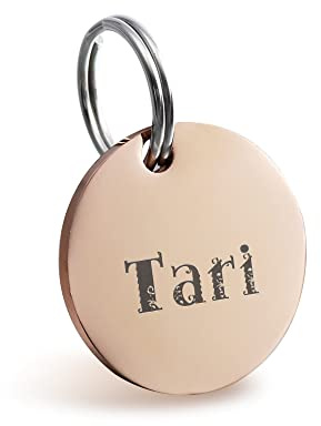 Rund Hundemarke mit gravur edelstahl Haustiere ID Tag Erkennungsmarke für Hundehalsband (Rose gold,M)