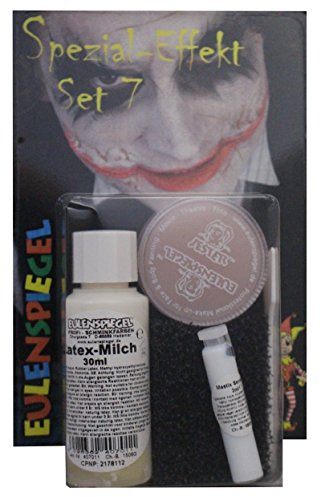 Eulenspiegel 406076 - Spezial-Effekt Set 7, 1 Latex-Milch, 1 Effektwachs, 1 Mastix-Sensitive, 1 Bartstoppel-Schwamm und 1 Spatel, Schmink-Set, Halloween