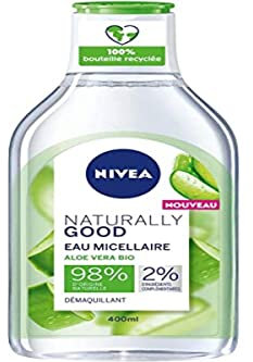 NIVEA NATURALLY GOOD Eau Micellaire à l’Aloe Vera Bio 400 ml, nettoyant visage aux ingrédients d’origine naturelle, soin visage fraîcheur hydratant et rafraichissant