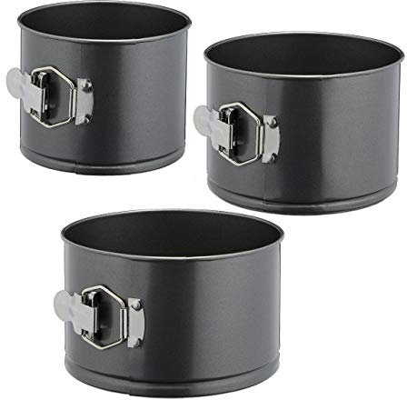 Relaxdays 3 Teglie per Dolci Alte, Set Triplo, Ø 14/16/18 cm, Stampi a Cerniera Rotondi Antiaderenti, Acciaio, Antracite