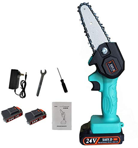 Mini Motosierra Eléctrica De 2 * 24V Cortador De Madera A Batería, Sierra De Cadena Manual Herramienta Eléctrica Para Cortar Madera, Poda Y Tala De Árboles Frutales (Azul)