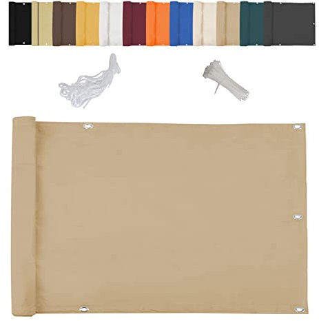 Linmssd Balkon Sichtschutz, Bespannung Terrasse, blickdichte, Gewebe Netz mit Kabelbinder, für Balkongeländer Terrasse Garten - Sand 90x1000cm