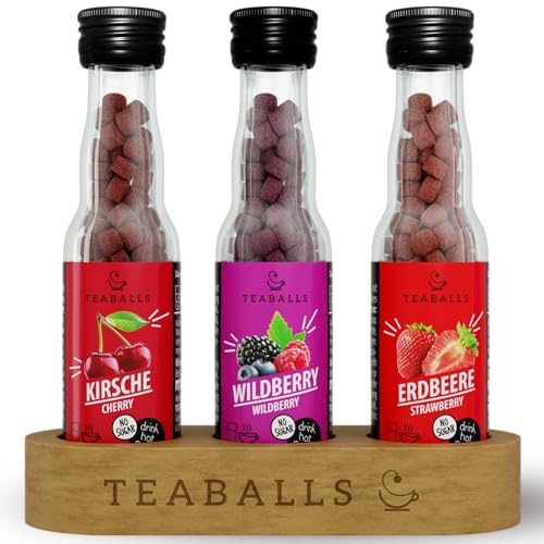 TEABALLS - Trio frukt svart urval körsbär, vildbär, jordgubb (3 x 15 g) | 3 svarta buntar inklusive trästativ | 90–225 koppar te