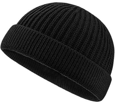 CLAPE Bonnet Docker en Tricot Casquette sans Visière Homme Femme Bonnet de Trawler d'hiver Trawler Fisherman Beanie Hat Acrylic Watch Hat Short Knit Hat