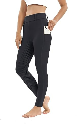 Ridleggings, dam, helsits, med mobiltelefonficka, hög midja, ridbyxor, dam, flickor, stretch med bälteslingor, GRÅ, S