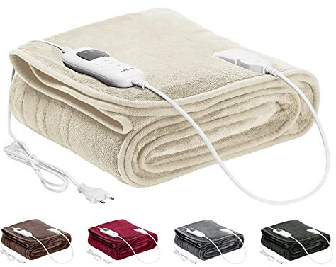 Arebos Heizdecke aus Plüsch 160 x 120 cm | elektrische Wärmedecke mit Abschaltautomatik | maschinenwaschbar | Timer, Überhitzungsschutz, Vorheizfunktion | 9 Heizstufen | Beige