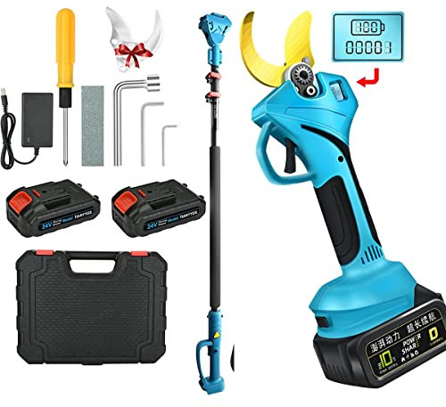 Forbici Potatura Senza Fili Senza Spazzole, Forbice Potatura A Batteria Con Asta Telescopica, Diametro Di Taglio 40 Mm, Cesoie Elettriche Per Potatura Per Giardinaggio, 2 Batterie Ricaricabili