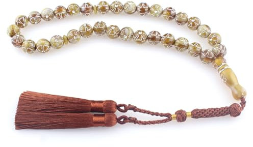 beirunde Tasbih Tesbih islamische 33 Gebetsperlen, muslimischer Islam Subha Sebha Sorgenperlen, Misbaha Masbaha Tasbeeh Sibha Perlen, Allah Mohammed Ramadan Rosenkranz, braune Kunststoffperle,
