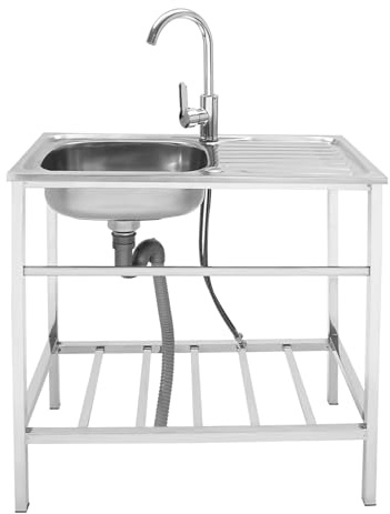 Konfiur Éviers de Cuisine, Évier Inox 1 Bac avec Robinet, Évier Cuisine Extérieur, Lavabo Inox Commercial pour Restaurant, Bar, Buanderie, Garage, ÉvierJardin Autoportant, Robinet Mixte