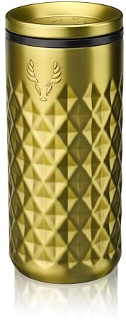 Viski Paragon Stainless Steel Highball Tumbler Cup with Lid, Insulated Ceramic Lined Metal Cocktail Glass for Patio, Outdoor Party, Wedding Gifts, Gifts for Drink Lovers, 16 oz, Set of 1, Gold