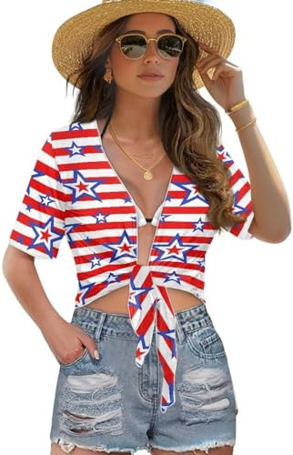 Suhoaziia American Flag Stars Women's Chiffon Bolero Shrug Casual Sheer Cardigan for Dresses Jean Shorts Patriotic Bolero Jacket Open Front Kimono Cardigan Crop Tops for Independence Day