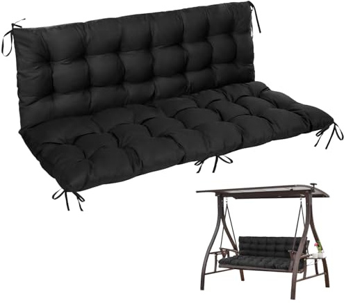 Goutime Cuscino per panca da giardino, dondolo reclinabile con schienale, cuscino per sedia a dondolo a 2 posti, sedile con legatura, adatto per uso interno ed esterno,150x100 cm (Nero)