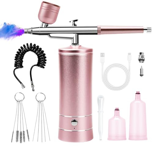 Set Aerografo, Kit Aerografo, Set Aerografo Senza Fili, Aerografo Con Compressore USB Ricaricabile, Kit Aerografo Con Compressore Per Pittura Di Modelli, Trucco, Barbiere, Decorazione Di Torte (Rosa)
