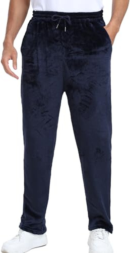 Yukiuiny Pantalón Largo Terciopelo Hombre Pijamas Polar Suaves Grueso Cuadros Invierno Forro Elástico Ropa de Dormir Cómodo Regalos para Hombres Azul Marino L