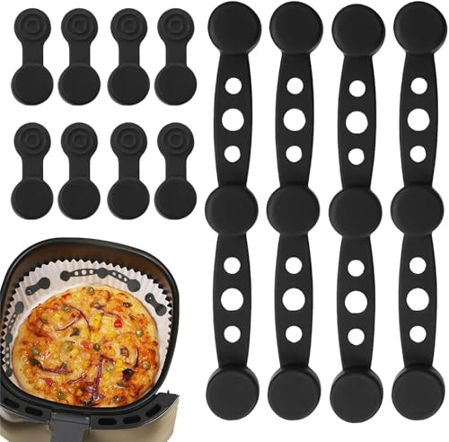 Boucles Magnétiques en Silicone, 12 Pièces Aimants pour Papier Sulfurisé Airfryer, Aimants Air Fryer pour Papier Parchemin, Accessoires pour Friteuse à Air, pour Friteuse à Airfryer(Noir)