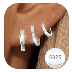Halora Silver Earrings for Women Sterling Silver Hoop Earrings Stacks Hypoallergenic Small Hoops Huggies Earring Sets Jewellery Gifts Twist CZ