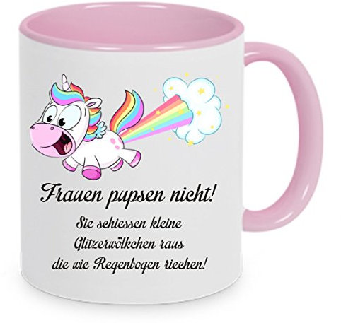Einhörner pupsen nicht... - Kaffeetasse mit Motiv, Tasse mit Druck, auch individuell mit Spruch, Foto, Wunschtext, Wunschname (Rosa)