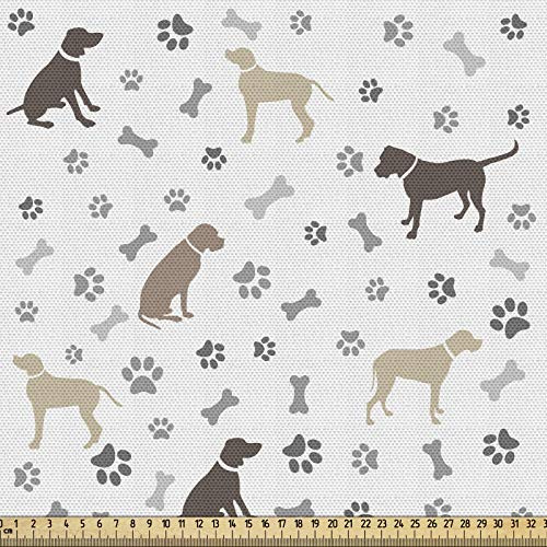 ABAKUHAUS Hundeliebhaber Gewebe als Meterware, Pfotenabdruck und Knochen, Schön Gewebten Stoff für Polster und Wohnaccessoires, 1M (148x100cm),Beige Umbrabraun Grau