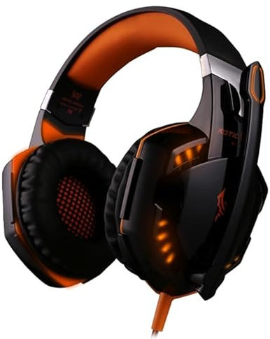 High-Tech Place KOTION Chaque G2000 sur-Oreille Jeu Gaming Casque Casque Écouteur Bandeau avec Micro Basse Stéréo LED pour PC Gamer, Longueur du Câble: Environ 2.2m (Orange + Noir)