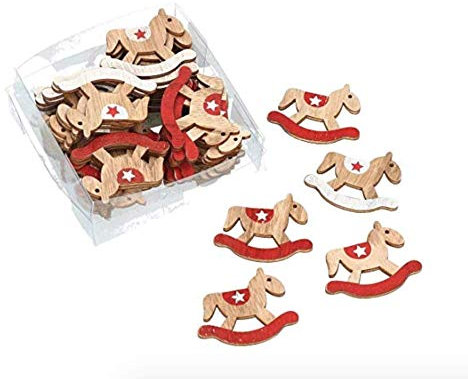AmaCasa Streuteile Schaukelpferd/Holz/Weihnachten, 48 Stück 4x4,5x0,5cm Holz | Winter Deko