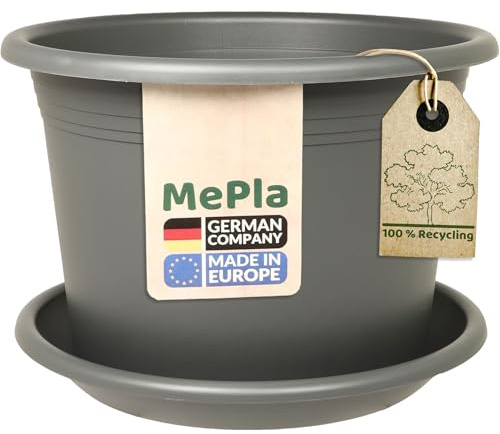 MePla - Blumentopf Pflanzkübel Cylindro ø30 cm + Untersetzer ø29 cm, Anthrazit, wetterfest aus UV-beständigem Kunststoff