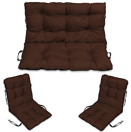 SuperKissen24. Sitzkissen Bankkissen Bankauflage - 100x50 cm und Rückenlehne 100x60 cm mit 2er 48x96 cm Stuhlkissen Set - Outdoor und Indoor - braun
