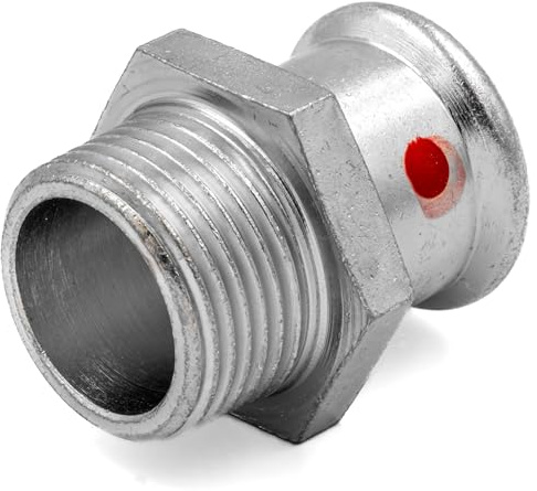 SANHA-Therm C-Stahl Pressfitting Außengewinde 15 x 1/2 Verzinkt | Unlegierter verzinkter Stahl, geschlossene Kreisläufe, Heizungs- & Kühlanlagen, 16 bar Druck, einfache Handhabung