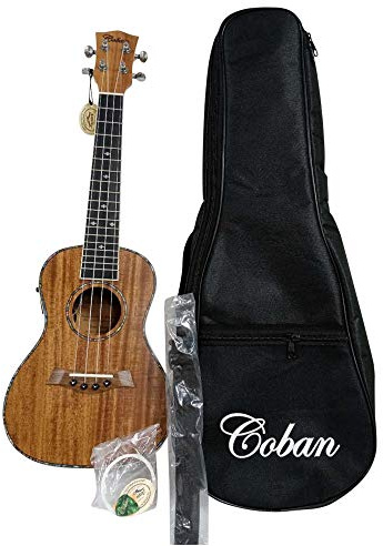 Coban Guitars Solid EQ Electro Acoustic Concert Ukulele 24 Size Koa Big Package inc Gig Bag, Strap, Built in Tuner (24 Concert CGSU074PE)