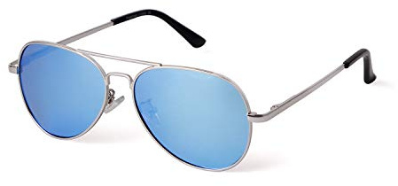 ADEWU Occhiali da sole per bambini, unisex, da pilota, polarizzati, retrò, protezione UV per ragazze e ragazzi, Argento-blu a specchio
