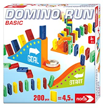 Noris 606062022 Domino Run Basic - Set mit 200 Steinen und Einer Rampe für einen beeindurckenden Parcour, ab 3 Jahren