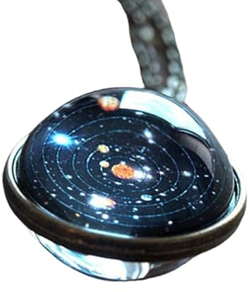 Teogneot Blue Galaxy Pendant Necklace Planet Necklace Double Sided Necklace for Man Woman
