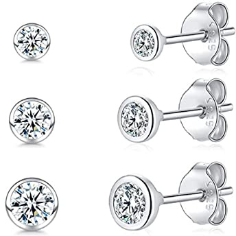 Kleine Ohrstecker für Damen Herren Mädchen - ohrstecker silber 925 gold silber winzige runde Zirkonia Sterling Silber Ohrstecker CZ kleine Knorpel Tragus Ohrringe (2/3/4/5 mm)