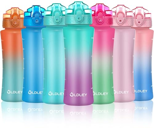 OLDLEY 450ml/15oz Water Bottle with Straw Reusable Drink Bottles with Times Markings for School Home Camping Outdoor Sports BPA Free Leakproof Durable