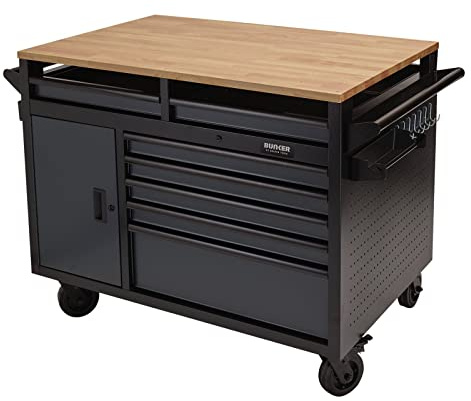 BUNKER 08251 Multi-Functional Workbench Roller Tool Cabinet, 14 Drawer, 48, Grey