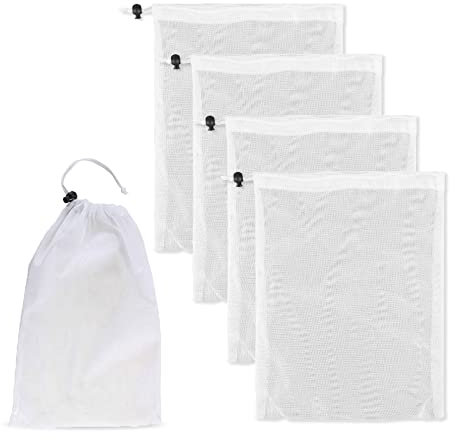 Viilich 4pcs Fine Mesh Replacement Bag for Pool Vacuum,Pool Cleaner Bag,Fine Mesh Bag Filter Bags Vacuum Pool Cleaner Bags Mesh Leaf Bag with Pull and Lock Cord for Pool Leaf Cleaning