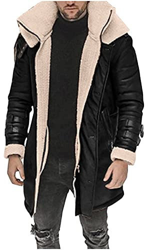 Winterjacke Herren Warmer Fleecejacke Lange Kunstfell Gefütterte Parka Jacken Revers Plüsch Mantel Outdoor Cargo Fliegerjacke Militär Freizeit Winterparka Teddyfleece Sherpa Jacket Wintermantel